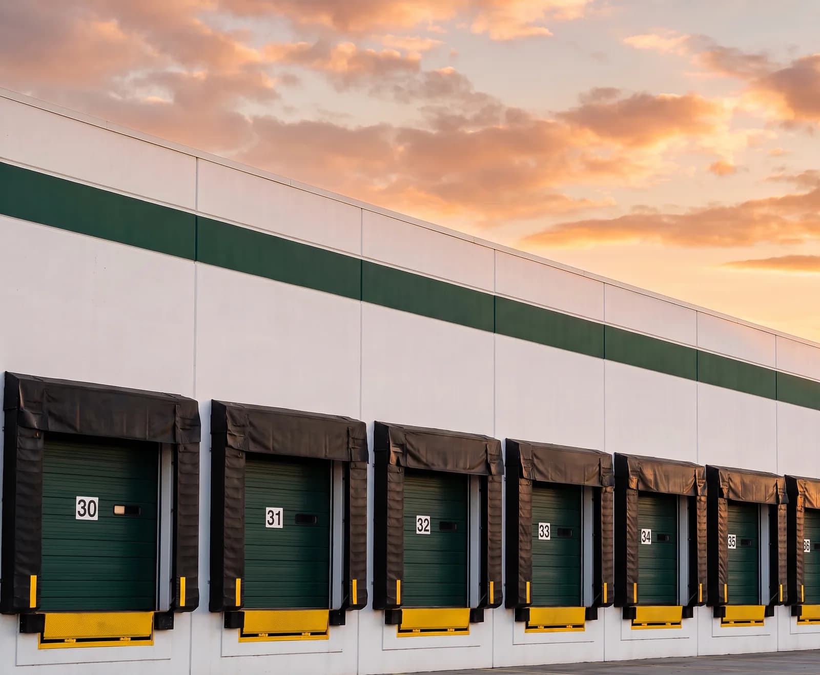 Loading dock doors at the Rolls Right Calgary warehouse